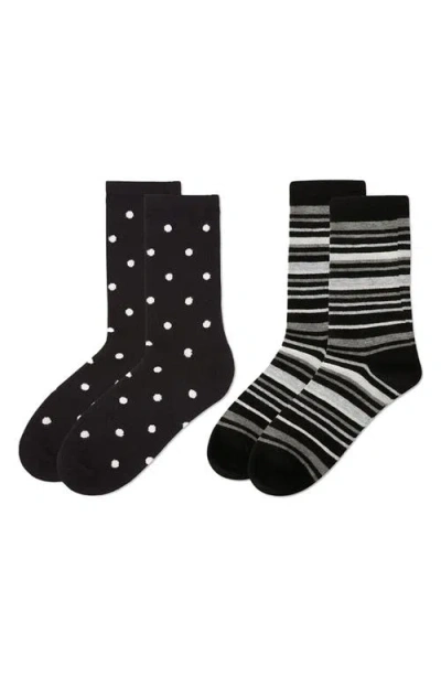 Memoi Assorted 2-pack Crew Socks In Black