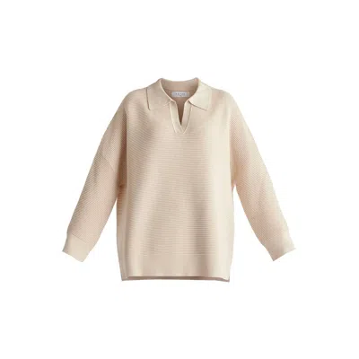 Paisie Women's Neutrals Polo Collar Ribbed Jumper In Beige In Sand