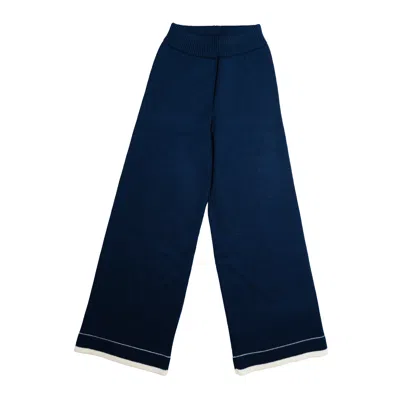 Gigi Knitwear Women's Blue Lara Knit Pants In Navy & Ivory In Blue