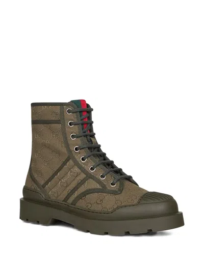 Gucci Army Green Gg Fabric Ankle Boots In Green