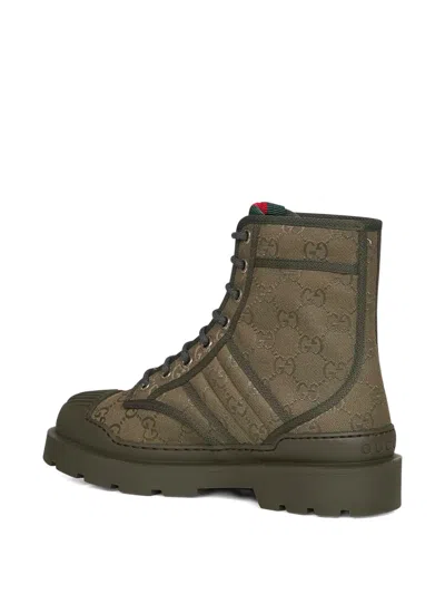 Gucci Army Green Gg Fabric Ankle Boots In Green