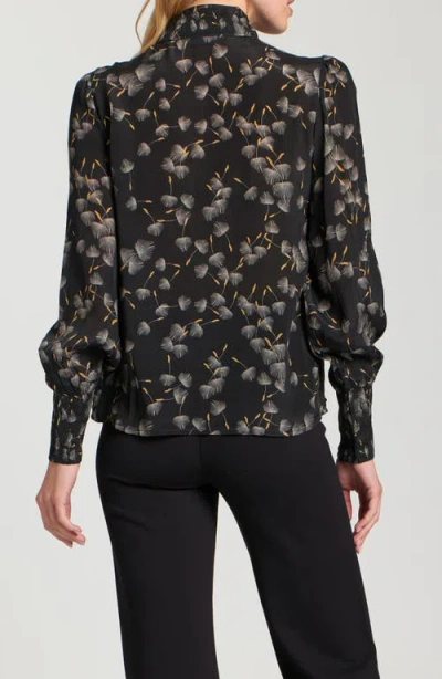 Apny Puff Shoulder Button Front Top In Multi