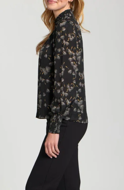 Apny Puff Shoulder Button Front Top In Multi