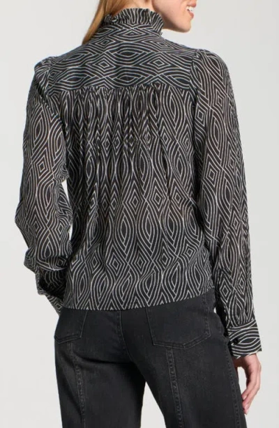 Apny Ruffle Half-placket Shirt In Multi