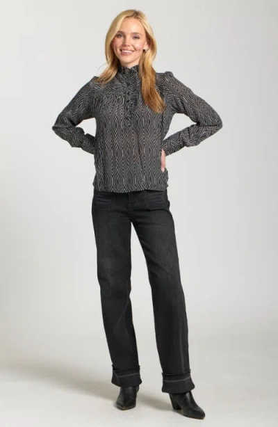 Apny Ruffle Half-placket Shirt In Multi