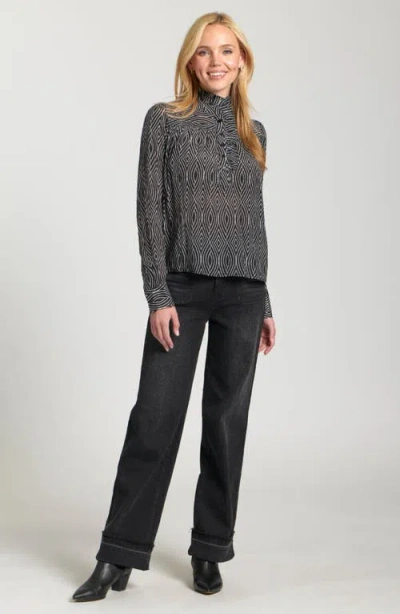 Apny Ruffle Half-placket Shirt In Multi