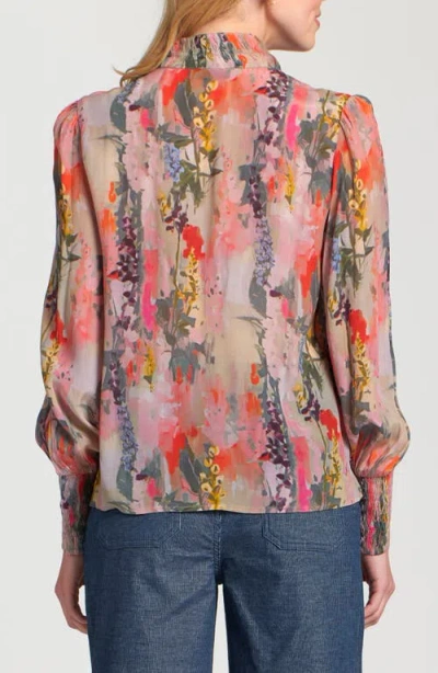 Apny Puff Shoulder Button Front Top In Multi