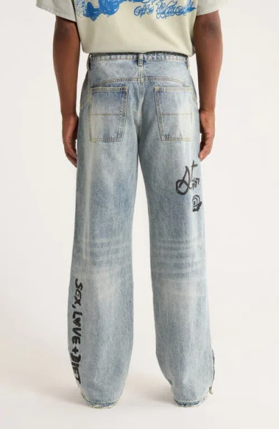 Diet Starts Monday Doodle Embroidered Ripped Cotton Jeans In Blue