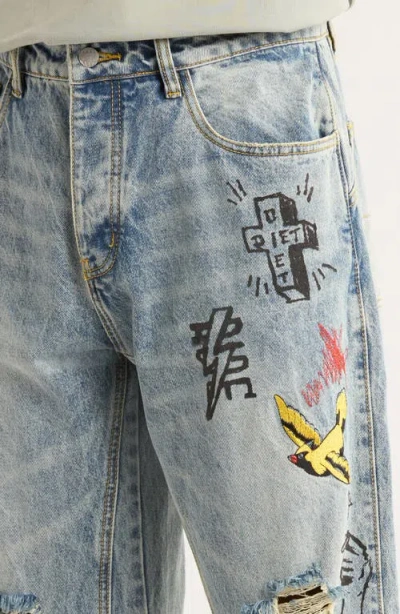 Diet Starts Monday Doodle Embroidered Ripped Cotton Jeans In Blue