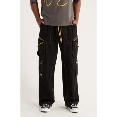 Diet Starts Monday Contrast Cotton Ripstop Cargo Pants In Black