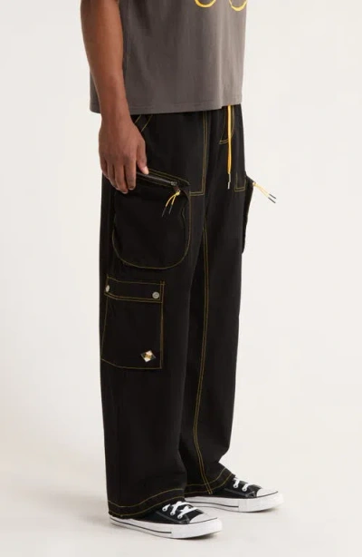 Diet Starts Monday Contrast Cotton Ripstop Cargo Pants In Black