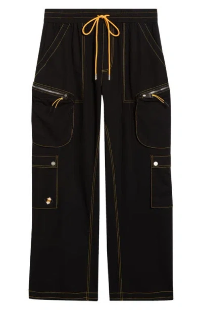 Diet Starts Monday Contrast Cotton Ripstop Cargo Pants In Black