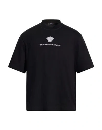 Versace Medusa Milano Embroidered T-shirt In Black