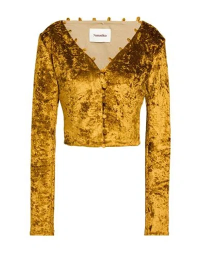 Nanushka Woman Cardigan Mustard Size M Acetate, Polyester, Elastane In Yellow