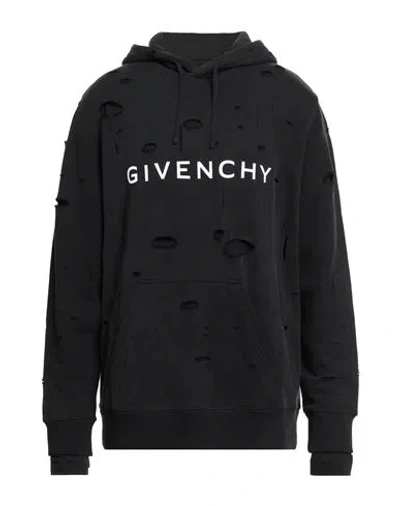 Givenchy Distressed Logo Printed Drawstring Hoodie In Black