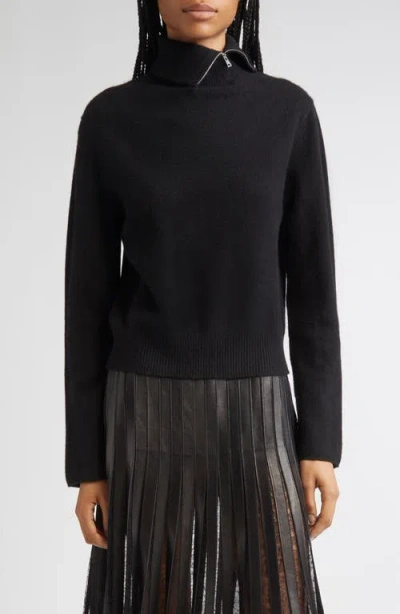 Brandon Maxwell The Addison Side Zip Turtleneck Sweater In Black