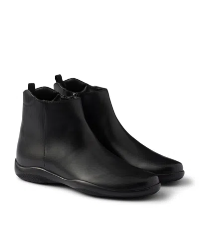 Prada Mens Black Toblach High Top Leather Ankle Boots Eur 43 / 9 Uk In Black