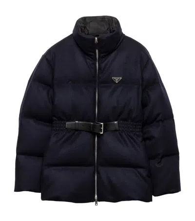 Prada Womens Blue Loden Belted Shell-down Puffer Jacket In Blue