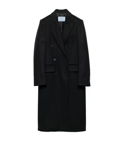 Prada Peak-lapels Coat In Black