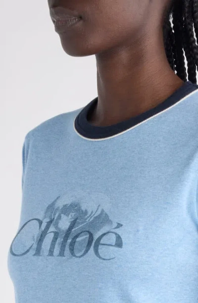 Chloé Chloè Logo Cotton T Shirt In Blue