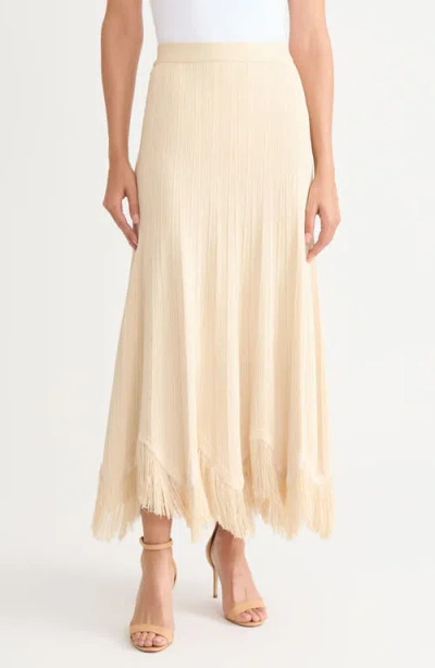 Misook X Lani Lynn Scalloped Fringe-hem Knit Maxi Skirt In White