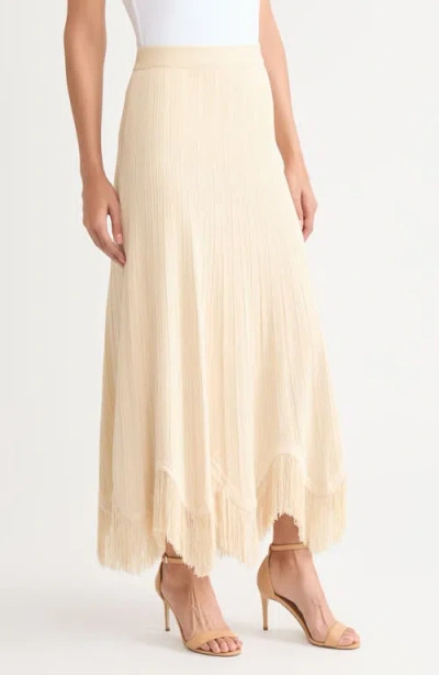 Misook X Lani Lynn Scalloped Fringe-hem Knit Maxi Skirt In White