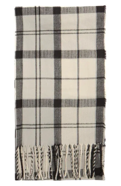 Barbour Dover Tartan Scarf & Faux Fur Pompom Beanie Set In Gray