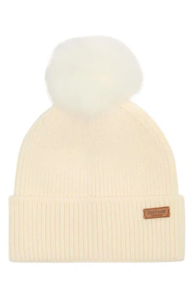 Barbour Dover Tartan Scarf & Faux Fur Pompom Beanie Set In Gray