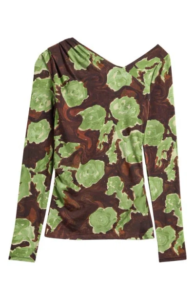 Topshop Abstract Floral Asymmetric Neck Top In Multi