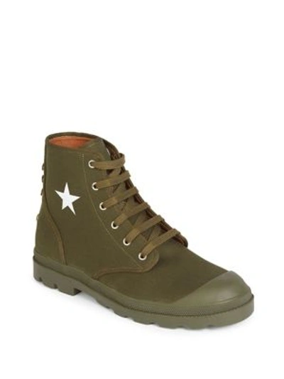 Shop Givenchy Canvas Star Combat Boots In Khaki