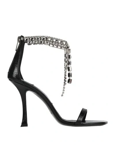 Jimmy Choo Black Vintage Leather Sandals With Crystals Detail