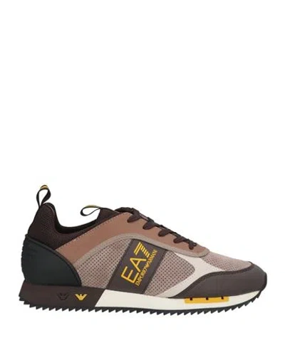 Ea7 Man Sneakers Brown Size 9 Cow Leather, Polyester In Brown