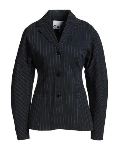 Ganni Stretch Stripe Fitted Blazer In Blue