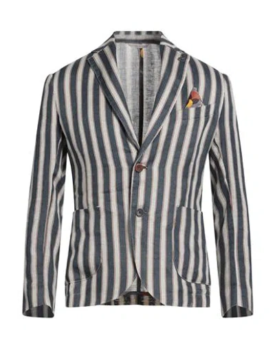 Bob Man Blazer Navy Size 38 Linen In Multi
