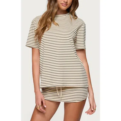 Edikted Brena Striped Oversized T-shirt In Neutral