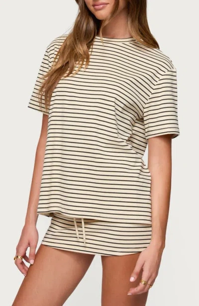 Edikted Brena Striped Oversized T-shirt In Neutral