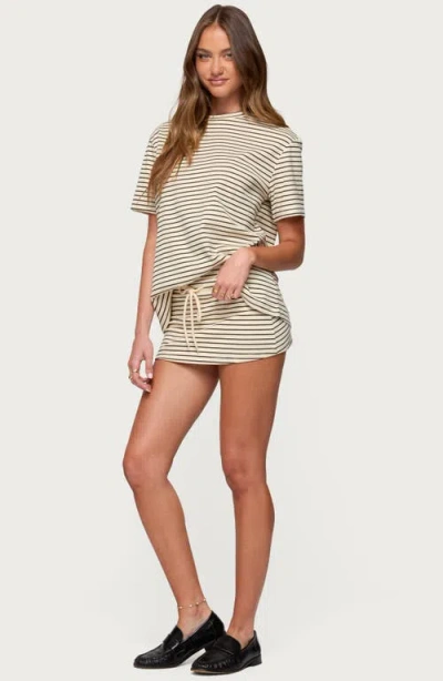 Edikted Brena Striped Oversized T-shirt In Neutral