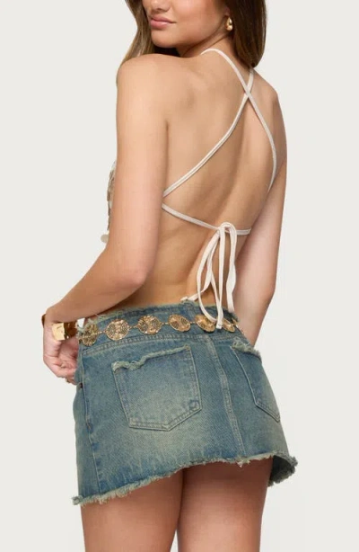 Edikted Dixie Backless Sequin Triangle Top In White