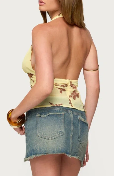 Edikted Hannah Floral Chiffon Halter Top In Yellow