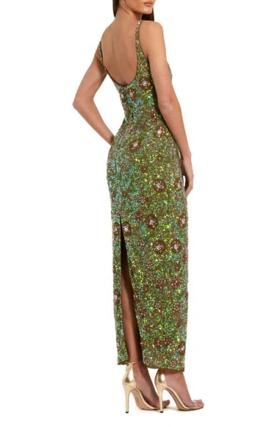 Mac Duggal 10755 Long Fitted Formal Beaded Floral Maxi Dress In Green