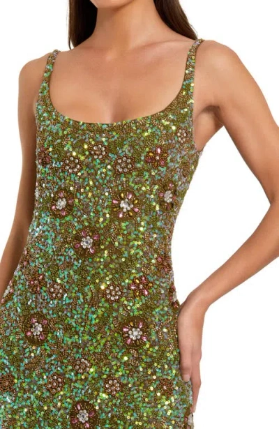 Mac Duggal 10755 Long Fitted Formal Beaded Floral Maxi Dress In Green