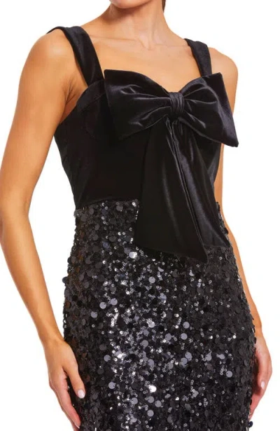 Mac Duggal Sequin Column Gown With Velvet Bow Detail In Black