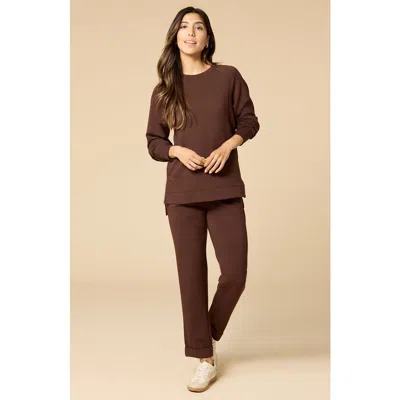Softies Athleisure Crewneck And Crop Pant Set In Brown