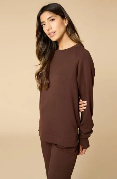 Softies Athleisure Crewneck And Crop Pant Set In Brown