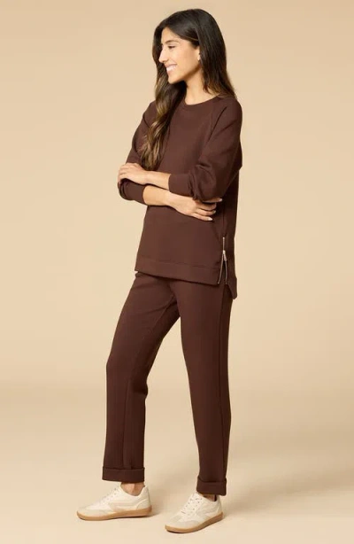 Softies Athleisure Crewneck And Crop Pant Set In Brown