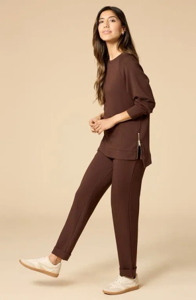 Softies Athleisure Crewneck And Crop Pant Set In Brown