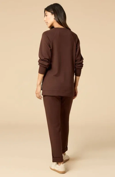 Softies Athleisure Crewneck And Crop Pant Set In Brown