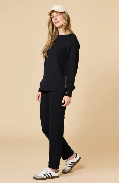 Softies Athleisure Crewneck And Crop Pant Set In Black