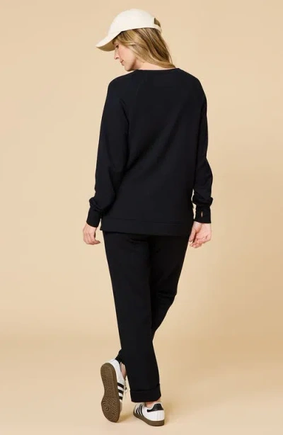 Softies Athleisure Crewneck And Crop Pant Set In Black