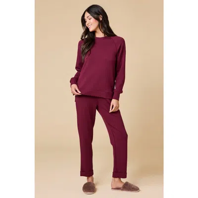 Softies Athleisure Crewneck And Crop Pant Set In Burgundy